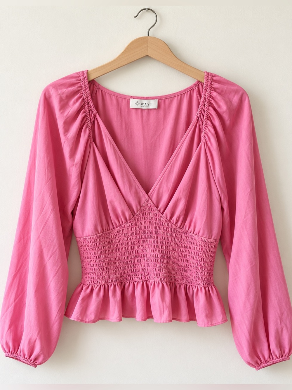 WAYF Dark Pink Smocked Long Sleeve Cropped Top Blouse NWT XL #1022